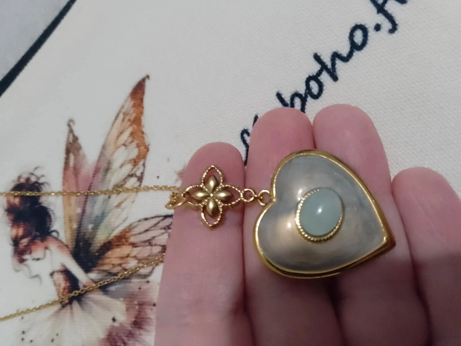 Collier coeur pierre aqua calcédoine – photo 2